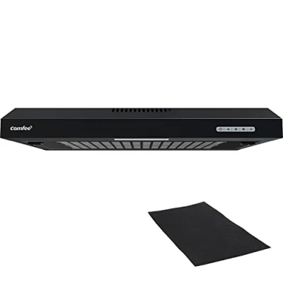 Abbildung von COMFEE&#039; CHU 3.6F17BB 60cm Unterbauhauben Dunstabzugshaube Unterbau mit Edelstahl, abnehmbarem Aluminiumfilter, 200m3/h Luftstrom, 2 Stufen, 1 LED Licht, Schwarz