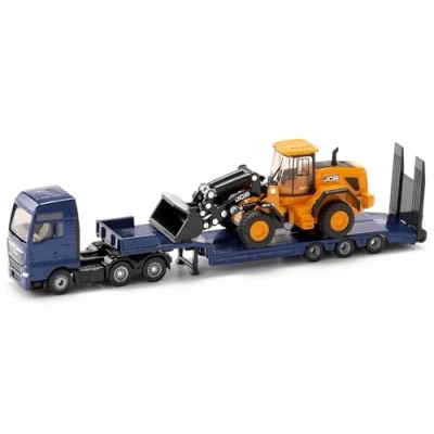 Abbildung von siku 1790, MAN LKW mit Tieflader und JCB Radlader, 1:87, Metall/Kunststoff, Blau/Gelb, Klappbare Auffahrrampe, Beweglicher Ladearm