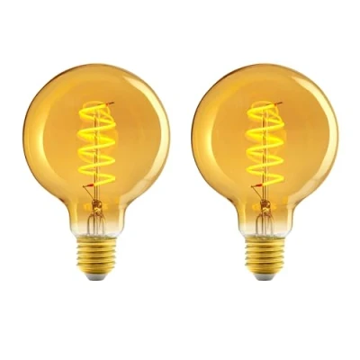 Abbildung von Amazon Basics Vintage LED Birne, E27, antiker Stil, Retro Bernsteinglas, G93, 4 W (entspricht 25 W), 1800 K, ultrawarmes Licht zur Dekoration, 2 Stück