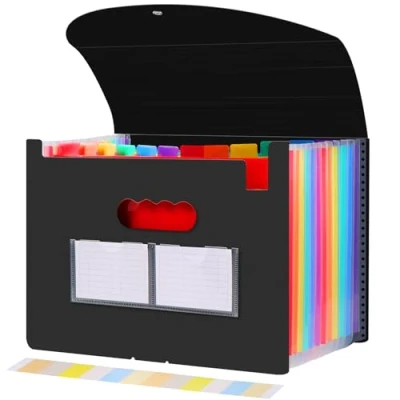 Abbildung von Diboniur Fächermappe A4 Dokumentenmappe mit 12 Fächer, Aktenordner Ordnungsmappe Sortiermappe Bunte Dokumenten Organizer, Mappen Ordnersystem, Große Kapazität (Schwarz)