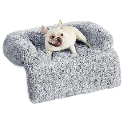 Abbildung von Feandrea FluffyHug Hundebett Plüsch, Hundedecke Sofa, Sofaschutz Hund, Hundekissen, Größe M, für kleine und mittelgroße Hunde, 80 x 75 16 cm, Ombré Grau PGW221G01