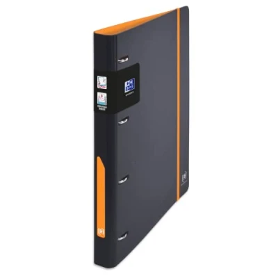 Abbildung von OXFORD European Binder For Students Ringordner, A4, Rücken 30 mm, 4 D Ringe, Einband aus expandiertem Polypropylen, zweifarbig, Schwarz/Orange