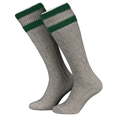 Abbildung von Piarini 45 46 1 Paar Herren Trachtenstrümpfe Trachtensocken Zopfmuster Trachtenstutzen Umschlag Wolle lang Grau Tanne
