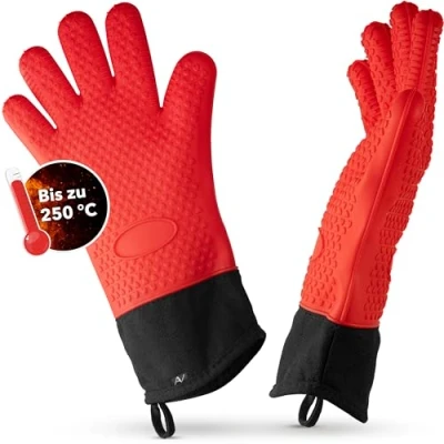 Abbildung von AVANA Silikon Ofenhandschuhe Hitzebeständige Grillhandschuhe Anti Rutsch Kochhandschuhe mit weichem Baumwoll Innenfutter Handschuhe bis zu 250C Rot