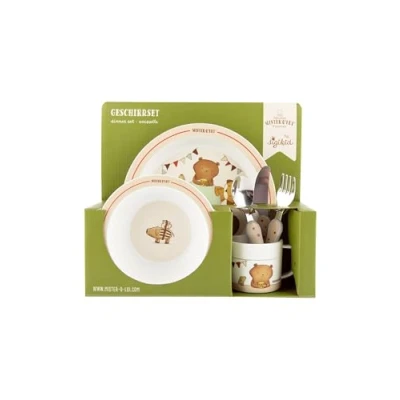 Abbildung von SIGIKID 52919 Kinder Geschirr Set Mister O&#039;Lui, 6 tlg. mit Teller, Tasse, Schüssel, Löffel, Gabel, Messer