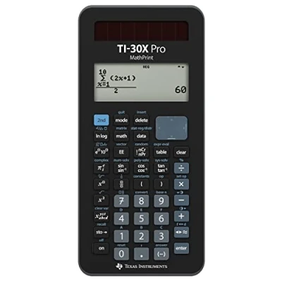 Abbildung von Texas Instruments TI 30X Pro Mathprint Schulrechner (4 zeiliges hochauflösendes Display, Solar und Batteriebetrieb) Schwarz