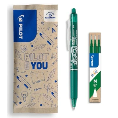 Abbildung von PILOT Set aus 1 FriXion Clicker + 3 Minen Radierbarer Stift mit Druckmechanik und wärmeempfindlicher Tinte Nachfüllbar komfortabel Grün Mittlere Spitze
