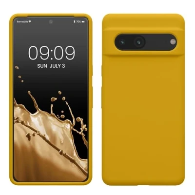 Abbildung von kwmobile Hülle kompatibel mit Google Pixel 7 Silikon Handy Case Handyhülle weiche Oberfläche kabelloses Laden Honiggelb