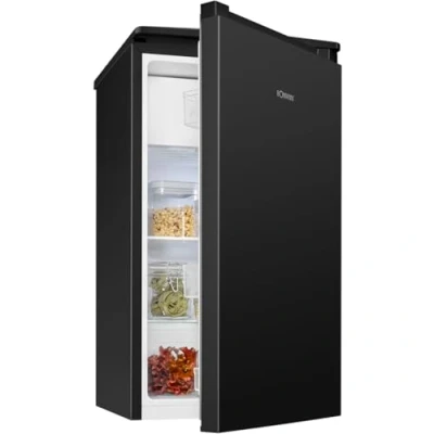 Abbildung von Bomann® Kühlschrank mit Gefrierfach 91L klein 2 Ablagen Gemüsefach wechselbarer Türanschlag 0 8C Mini schwarz leise Fridge KS 7254