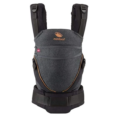 Abbildung von manduca Babytrage XT All In One für Neugeborene ab 3,5 kg und Kleinkinder bis 20 ergonomische Kindertrage mit verstellbarem Steg Einheitsgröße, denimblack toffee