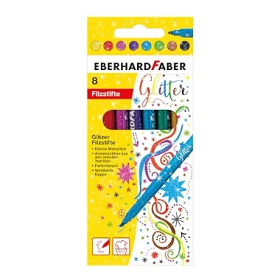 Abbildung von Eberhard Faber 551008 Glitzer Filzstifte Set, 8 Malstifte mit dünner Spitze im Kartonetui