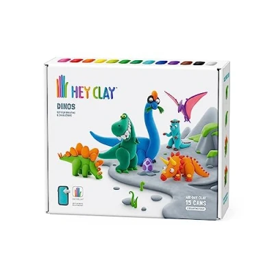 Abbildung von Hey Clay Dinos Set bunte Modellier Kinder lufttrockenes Ton 15 Dosen und Modellierwerkzeuge mit lustiger interaktiver Anleitung