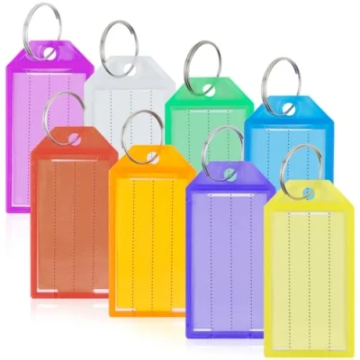 Abbildung von Romon Schlüsselanhänger Beschriftbar, 40er Pack Robust Kunststoff Beschriften, Etiketten Key Label Schlüssel Beschriftung zum Beschriften mit Split Ring Fenster, 5 Farben