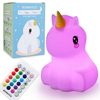 Abbildung von BONNYCO Nachtlicht Kinder mit Fernbedienung und Berührungssensor 16 Farben Einhorn Baby Timer Nachttischlampe Silikon 100% BPA Frei Geschenke