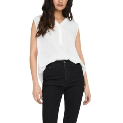 Abbildung von ONLY Damen Tank Top Blusen Shirt Langes V Ausschnitt Regular Fit Oberteil ohne Ärmel ONLJETTE, Farben:Weiß, Größe:38