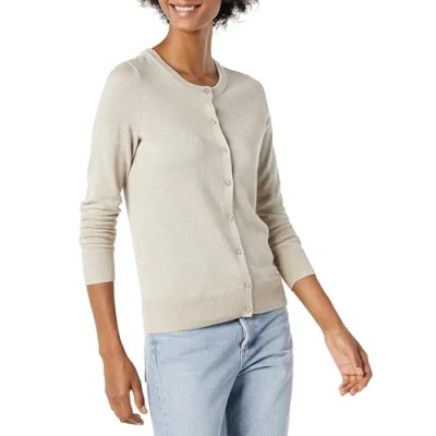 Abbildung von Amazon Essentials Damen Leichte Rundhalsstrickjacke (Erhältlich In Übergröße), Haferbeige Meliert, S