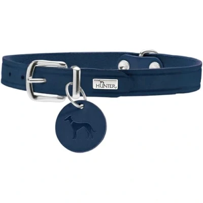 Abbildung von HUNTER AALBORG Hundehalsband, Leder, schlicht, robust, komfortabel, 47 (S M), dunkelblau