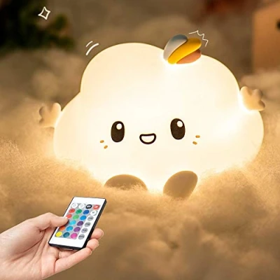 Abbildung von One Fire Nachtlicht Kinder, 16 Farben 5 Helligkeit Baby Stilllicht Dimmbar, Kawaii Deko Nachttischlampe Kinder Batterie, Nachtlampe Night Light Kinderzimmer Babyzimmer