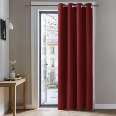 Abbildung von Deconovo Gardinen Blickdichte mit Ösen Verdunkelungsvorhänge Wohnzimmer Dicke Thermogardine Kälteschutz Warm Hitzeschutz, 229x132 cm(HöhexBreite), Rot, 1 Stück