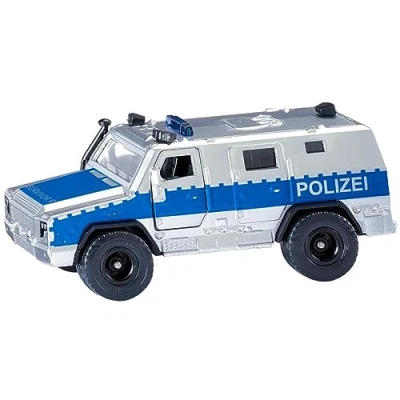 Abbildung von siku 2304, Rheinmetall MAN Survivor R, Polizei Einsatzwagen, 1:50, Metall/Kunststoff, Silber/Blau, Öffenbare Türen