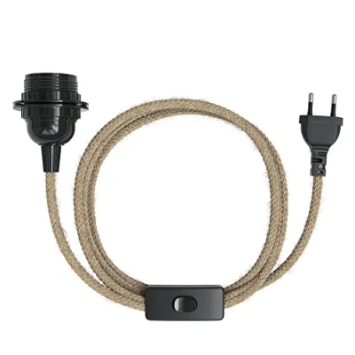 Abbildung von EAZY CASE Lampenfassung E27 mit Kabel aus Jute [MIT SCHALTER] Fassung Schalter Lampenkabel Glühbirne DIY Stecker