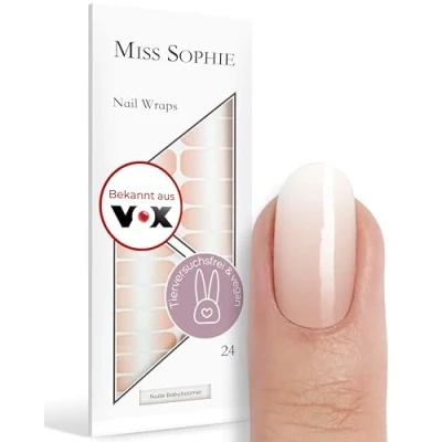 Abbildung von Original Miss Sophie Nagelfolien I 24 ultra dünne Nagellack Streifen mit Farbverlauf Nude Babyboomer Für Finger &amp; Fußnägel Hält auf Natur sowie lackierten, Acryl , Gel Shellac Nägeln