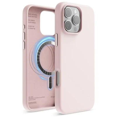 Abbildung von elago Magnetisch Silikon Hülle Kompatibel mit iPhone 16 Pro Max 6,9 Zoll, Allen MagSafe Zubehör Eingebaute Magnete, Soft Grip Silikon, Stoßfest (Lovely Rosa)