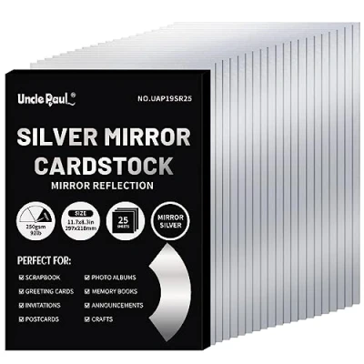 Abbildung von A4 Silberfarbenes Spiegelkartonpapier, 25 Blatt, 250 g/m²/92 lb, metallisch reflektierendes Papier für Bastel und Heimwerkerprojekte UAP19SR25