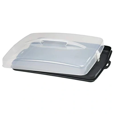 Abbildung von Xavax Kuchen Transportbox rechteckig (Kuchenbox für Blechkuchen, Kuchencontainer mit Deckel und Tragegriff, spülmaschinengeeigneter Kuchenbehälter), Anthrazit / Transparent