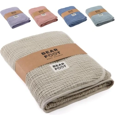 Abbildung von BEARFOOT Babydecke Musselin Fleecedecke (Baumwolle, Fleece) flauschig weiche Kuscheldecke, Baby/Neugeborene/Kinder Geschenk Junge &amp; Mädchen zur Geburt (Summer Sand)
