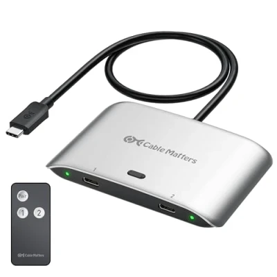 Abbildung von Cable Matters 20Gbps USB4 USB C Switch für 2 Computer, unterstützt 8K@30Hz/4K@144Hz, 140W PD, zur gemeinsamen Nutzung eines C/Thunderbolt 4 Monitors oder einer Docking Station