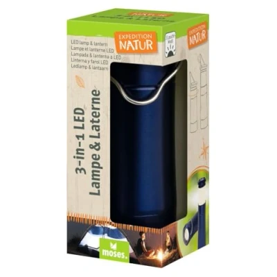 Abbildung von moses. LED Campinglicht für Kinder Expedition Natur, 2in1 Campinglampe &amp; Taschenlampe, Tragbare Laterne zum Campen, Wandern oder Zelten, Mit Metallbügel Aufhängen Tragen, Spielzeug, 9853, Dunkelblau