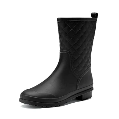 Abbildung von DREAM PAIRS Damen Gummistiefel Halbhoch Wasserdicht Gummistiefeletten Regenstiefel Kurzschaft Boots Outdoor Gartenschuhe Anti Rutsch,Size 38,Schwarz,SDRB2204W E