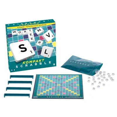 Abbildung von Mattel Games Scrabble Kompakt Brettspiele, Spiele zum Reisen, Geschellschaftsspiel ab 10 Jahren, Design kann variieren, Deutsche Version, CJT13