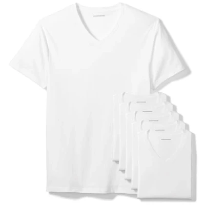 Abbildung von Amazon Essentials Herren Unterhemd mit V Ausschnitt, 6er Pack, Weiß, L