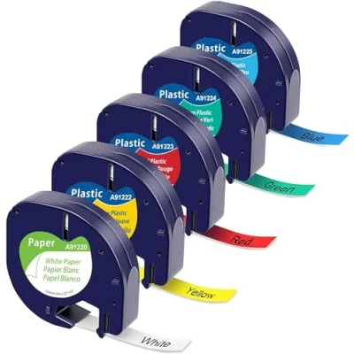 Abbildung von 5x MarkField Kompatible für Dymo LetraTag Etikettenband 12mm x 4m, Kompatibel mit Etiketten 200B LT 110T 100T Plus XR XM