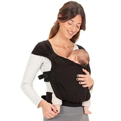 Abbildung von Boba Bliss Babytrage Neugeborene ab Geburt bis 15 kg 2 in 1 Baby Carrier &amp; Tragetuch Ohne Binden Knoten, Hüftfreundliche Geburt, Weiche elastische Trage (Schwarz)