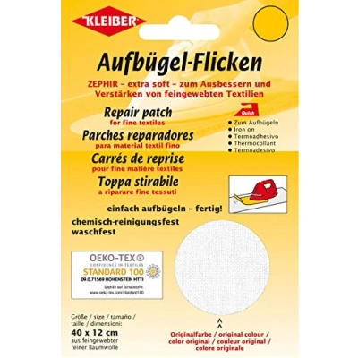 Abbildung von Kleiber + Co.GmbH Aufbügel Flicken Zephir, weiß, ca. 40 cm x 12