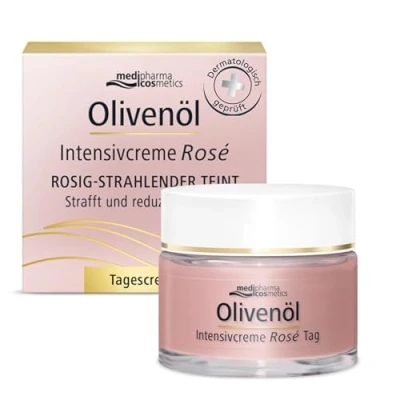 Abbildung von OLIVENÖL INTENSIVCREME ROSÉ TAGESCREME 50ml, strafft und reduziert Falten, mit feinen Rosé Pigmenten eine frische Ausstrahlung, verwöhnt dem zart cremigen Duft der Rose