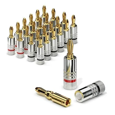 Abbildung von Sonero Bananenstecker 24er Set, für alle Lautsprecherkabel mit einem Durchmesser bis max. 6mm², 24 Stück Farbcodierung (12x rot, 12x schwarz), 24k vergoldet