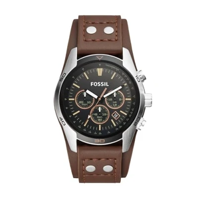 Abbildung von Fossil Coachman uhr für Herren, Chronographenwerk mit Edelstahl oder Lederarmband, Schwarz, 44MM