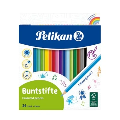 Abbildung von Pelikan 724013 Buntstifte sechseckige Holzstifte Packung mit 24 Farben