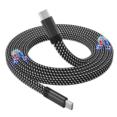 Abbildung von Magtame USB C Kabel, Magnetisches zu Kabel 60W(3A), Gewendeltes 1M, Nylon Geflochtenes Flaches Typ Schnellladekabel Kompatibel für Gerät Pad Samsung, Blau