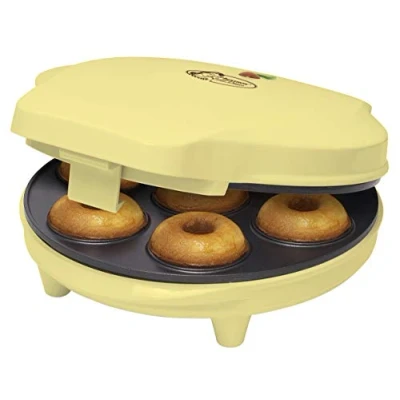 Abbildung von Bestron Donut Maker im Retro Design, Mini für 7 kleine Donuts, inkl. Backampel &amp; Antihaftbeschichtung, 700 Watt, Farbe: Gelb