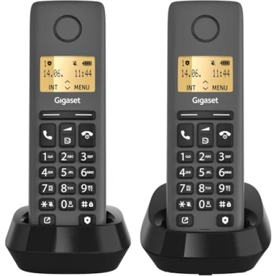 Abbildung von Gigaset Pure 120 Duo 2 schnurlose Telefone mit Anrufschutz und ECO DECT beleuchtetes Display hörgerätekompatibel, anthrazit schwarz [Kompatibel in DE, IT, FR, NL, BE, Che, AUT]