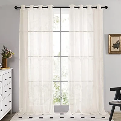 Abbildung von Deconovo 2er Set Vorhang Voile Transparent Ösenschal 183x140 cm Hellbeige
