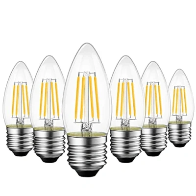 Abbildung von LVWIT 4W E27 Filament LED Glühfaden C35, 2700K Warmweiß, Ersatz für 40W Glühlampe, ultrahell 470 lm, nicht dimmbar, Rustikalampe in Kerzenform, Filamentstil klar (6er Pack)