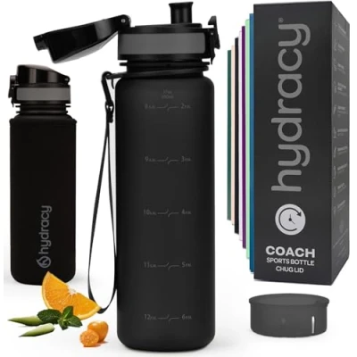 Abbildung von Hydracy Trinkflasche mit Fruchteinsatz 500ml Wasserflasche BPA freie Zeitmarkierung Auslaufsichere Sportflasche Kondensationsfrei für Sport und Outdoor