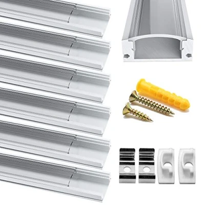 Abbildung von Chesbung LED Aluminium Profil 1m, 6Pack Streifen in U Form für Strips/Band bis 12 mm inkl, Indirekte Beleuchtung Decke mit Transparente Abdeckung, Endkappen, und Montagematerial