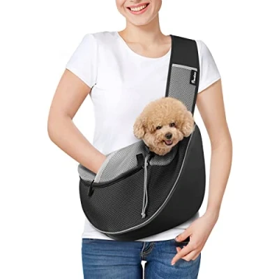Abbildung von Pawaboo Hundetragetasche, Neu aufgewertet Hundetasche mit Touch Pocket, Verstellbare Tragetasche Hund, Haustier Umhängetasche Transporttasche für Haustiere Outdoor Reisen M, Schwarz